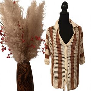 Striped Knit Button-Up Sweater